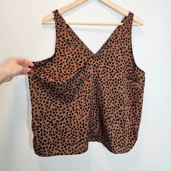 Old Navy Spotted Brown Leopard Satin V-neck Sleeveless Tank Top Brown Size XL - Picture 2 of 8